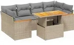 vidaXL 7-tlg. Garten-Sofagarnitur mit Kissen Beige Poly Rattan - Beige