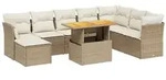 vidaXL 9-tlg. Garten-Sofagarnitur mit Kissen Beige Poly Rattan - Beige