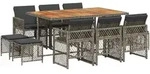 vidaXL 11-tlg. Garten-Essgruppe mit Kissen Grau Poly Rattan - Grau