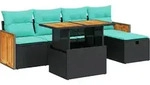 vidaXL 6-tlg. Garten-Sofagarnitur mit Kissen Schwarz Poly Rattan - Schwarz
