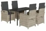 vidaXL 5-tlg. Garten-Essgruppe mit Kissen Hellgrau Poly Rattan - Grau