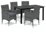 vidaXL 5-tlg. Garten-Essgruppe mit Kissen Poly Rattan Grau - Grau