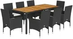 vidaXL 9-tlg. Garten-Essgruppe mit Kissen Schwarz Poly Rattan Akazie - Schwarz