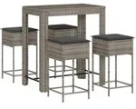 vidaXL 5-tlg. Gartenbar-Set mit Kissen Grau Poly Rattan - Grau