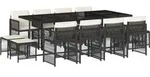 vidaXL 13-tlg. Garten-Essgruppe mit Kissen Schwarz Poly Rattan - Schwarz