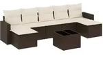vidaXL 8-tlg. Garten-Sofagarnitur mit Kissen Braun Poly Rattan - Beige