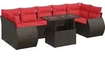 vidaXL 8-tlg. Garten-Sofagarnitur mit Kissen Braun Poly Rattan Akazie - Schwarz