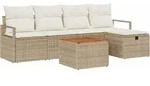 vidaXL Gartensofa-set mit Kissen mit Speicher 6 pcs Beige Poly Rattan - Beige