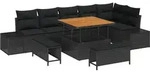 vidaXL Gartensofa-set mit Kissen 9 pcs Schwarz Poly-Rattan - Schwarz