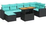 vidaXL 8-tlg. Garten-Sofagarnitur mit Kissen Schwarz Poly Rattan - Schwarz