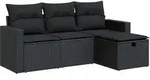 vidaXL 4-tlg. Garten-Sofagarnitur mit Kissen Schwarz Poly Rattan - Schwarz