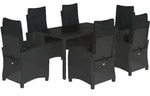 vidaXL 7-tlg. Garten-Essgruppe mit Kissen Schwarz Poly Rattan - Schwarz
