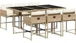 vidaXL 7-tlg. Garten-Essgruppe mit Kissen Beige Poly Rattan - Beige