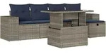 vidaXL 6-teiliges Gartensofa-Set mit Kissen, grau, Polyrattan - Grau