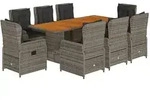 vidaXL 9-tlg. Garten-Essgruppe mit Kissen Grau Poly Rattan - Grau