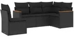 vidaXL 5-tlg. Garten-Sofagarnitur mit Kissen Schwarz Poly Rattan - Schwarz