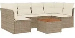 vidaXL 7-tlg. Garten-Sofagarnitur mit Kissen Beige Poly Rattan - Beige