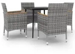 vidaXL 5-tlg. Garten-Essgruppe mit Auflagen Poly Rattan und Glas - Grau