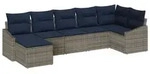 vidaXL Garten-Sofa-Set 7 pcs Grau und Marineblau Poly-Rattan - Grau