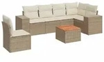 vidaXL 7-tlg. Garten-Sofagarnitur mit Kissen Beige Poly Rattan - Beige