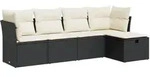 vidaXL 5-tlg. Garten-Sofagarnitur mit Kissen Schwarz Poly Rattan - Schwarz