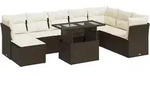 vidaXL 9-tlg. Garten-Sofagarnitur mit Kissen Braun Poly Rattan - Braun