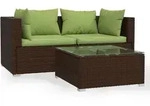 vidaXL 3-tlg. Garten-Lounge-Set mit Kissen Braun Poly Rattan - Braun