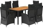 vidaXL 7-tlg. Garten-Essgruppe mit Kissen Schwarz Poly Rattan - Schwarz