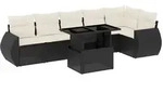 vidaXL 7-tlg. Garten-Sofagarnitur mit Kissen Schwarz Poly Rattan - Schwarz