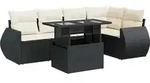 vidaXL 6-tlg. Garten-Sofagarnitur mit Kissen Schwarz Poly Rattan - Schwarz