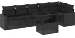 vidaXL 7-tlg. Garten-Sofagarnitur mit Kissen Schwarz Poly Rattan - Schwarz