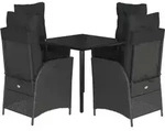 vidaXL 5-tlg. Garten-Essgruppe mit Kissen Schwarz Poly Rattan - Schwarz
