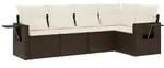 vidaXL 5-tlg. Garten-Sofagarnitur mit Kissen Braun Poly Rattan - Braun