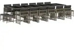 vidaXL 17-tlg. Garten-Essgruppe mit Kissen Grau Poly Rattan - Grau