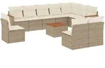 vidaXL 11-tlg. Garten-Sofagarnitur mit Kissen Beige Poly Rattan - Beige