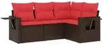 vidaXL 4-teiliges Gartensofa-Set mit Kissen, braun, Polyrattan - Braun