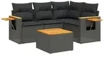 vidaXL 5-tlg. Garten-Sofagarnitur mit Kissen Schwarz Poly Rattan - Schwarz