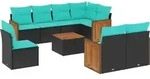 vidaXL 9-teiliges Gartensofa-Set mit Kissen, schwarzes Polyrattan - Schwarz