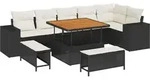 vidaXL Gartensofa-set mit Kissen 9 pcs Schwarz Poly-Rattan - Schwarz