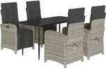 vidaXL 5-tlg. Garten-Essgruppe mit Kissen Hellgrau Poly Rattan - Grau
