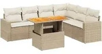 vidaXL 7-tlg. Garten-Sofagarnitur mit Kissen Beige Poly Rattan - Beige