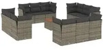 vidaXL 13-tlg. Garten-Sofagarnitur mit Kissen Grau Poly Rattan - Grau