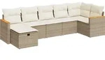 vidaXL 7-tlg. Garten-Sofagarnitur mit Kissen Beige Poly Rattan - Beige