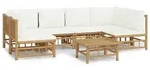 vidaXL 7-tlg. Garten-Lounge-Set mit Cremewei&szlig;en Kissen Bambus - Braun