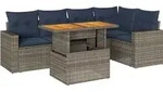 vidaXL 6-tlg. Garten-Sofagarnitur mit Kissen Grau Poly Rattan - Grau