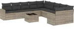 vidaXL 11-tlg. Garten-Sofagarnitur mit Kissen Hellgrau Poly Rattan - Grau