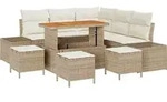 vidaXL Gartensofa-set mit Kissen mit Speicher 9 pcs Beige Poly Rattan - Beige