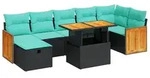 vidaXL 8-tlg. Garten-Sofagarnitur mit Kissen Grau Poly Rattan Akazie - Grau
