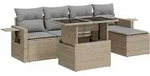 vidaXL 6-tlg. Garten-Sofagarnitur mit Kissen Beige Poly Rattan - Beige