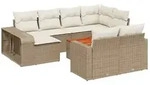 vidaXL 11-tlg. Garten-Sofagarnitur mit Kissen Beige Poly Rattan - Beige